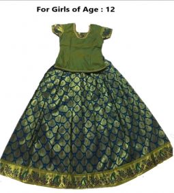 South Indian Lehenga Girls skirt Darker Green - 35"
